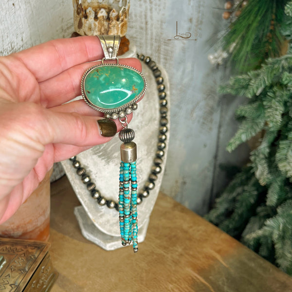 The Sterling Silver Pearl Necklace & Turquoise Tassel Pendant Set