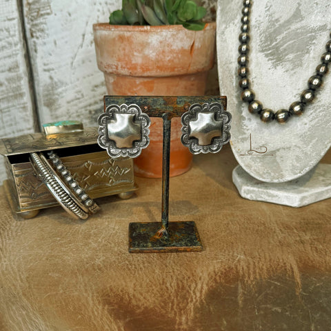 The Sterling Silver Handstamped Concho Earrings