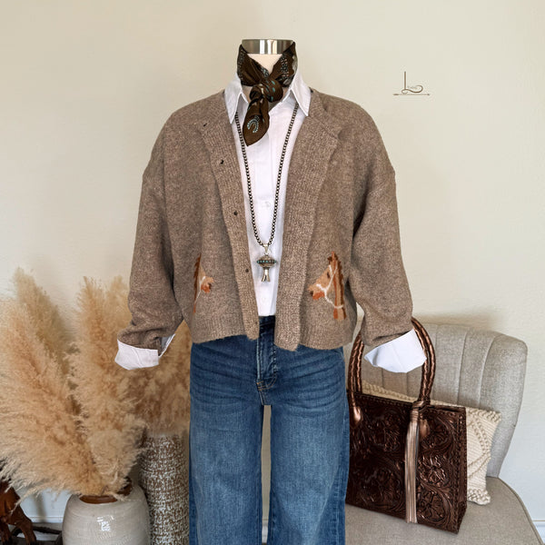 The Equestrian Cardigan in Heathered Mocha