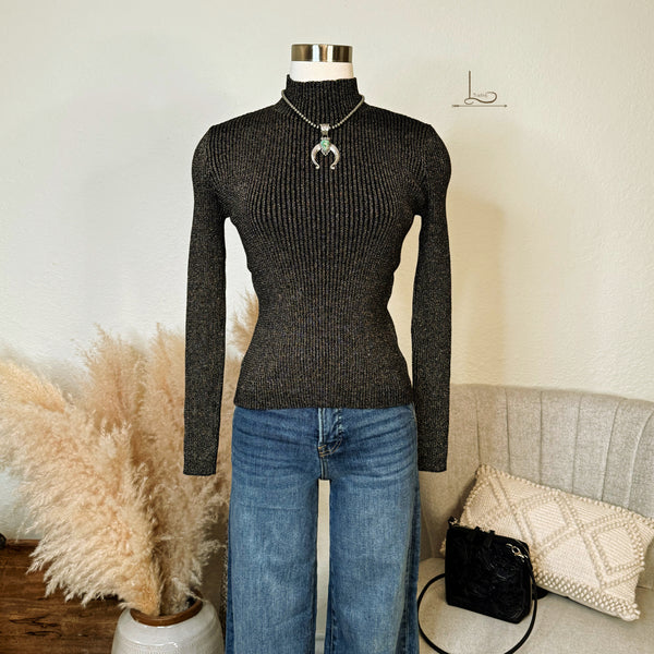 Fort Worth Nights Ribbed Mock Neck in Black