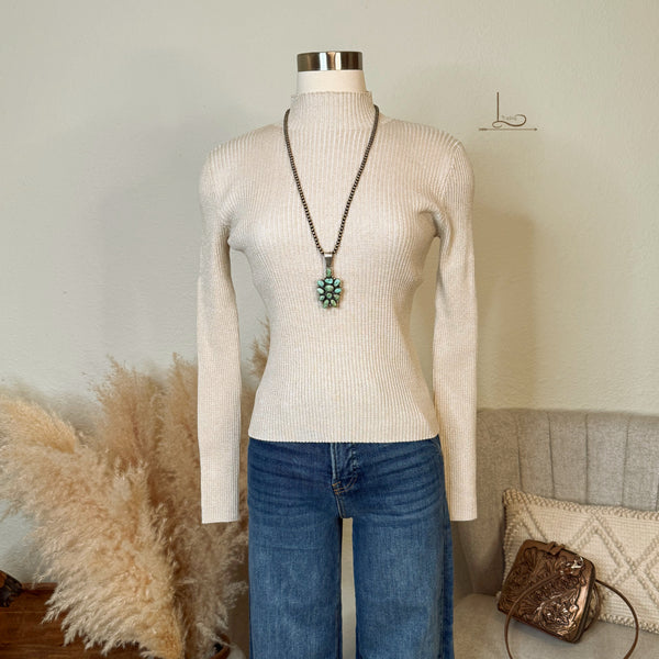 Fort Worth Nights Ribbed Mock Neck in Champagne