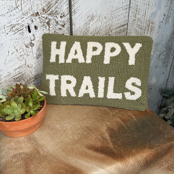 HAPPY TRAILS ~ Wool Hooked Pillow