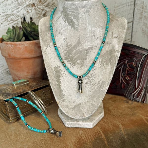 Heishi Turquoise & Sterling Silver Squash Blossom Necklace