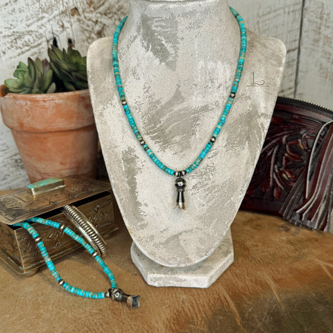 Heishi Turquoise & Sterling Silver Squash Blossom Necklace