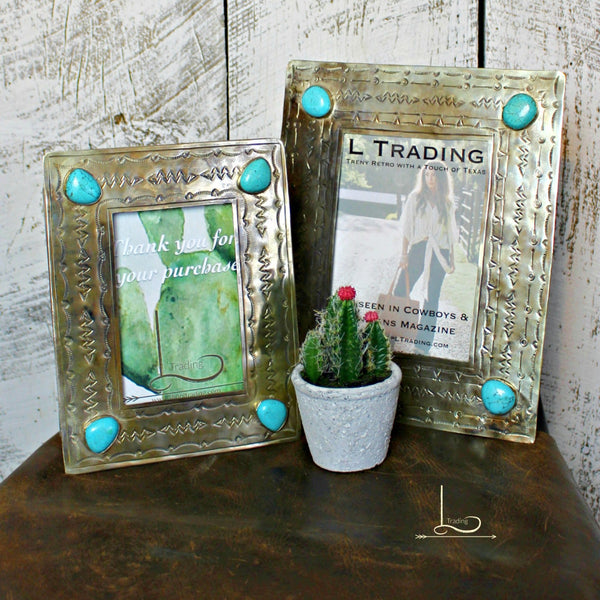 Hand Stamped Silver & Turquoise Frames