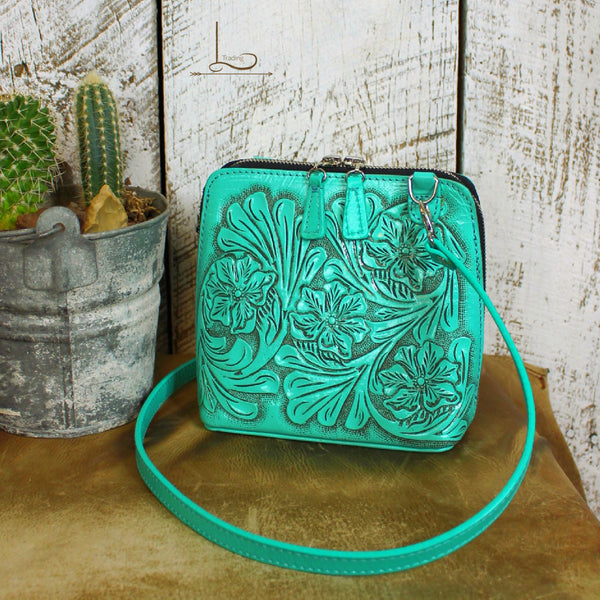The Catalina Turquoise Tooled Leather Crossbody