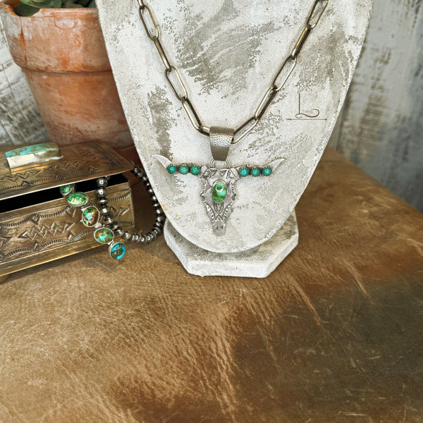The Sterling Silver Sonoran Turquoise Longhorn Pendant