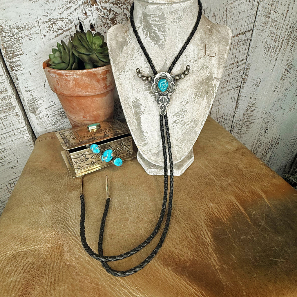 The Sterling Silver Longhorn with Turquoise Bolo