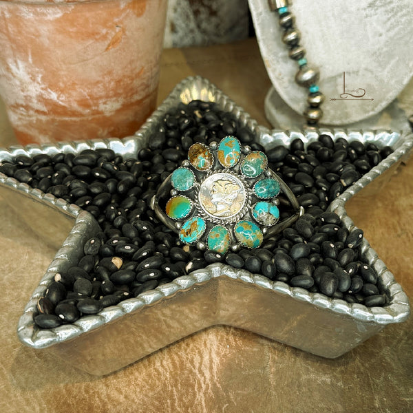 The Turquoise Cluster & Silver Mercury Dime Cuff