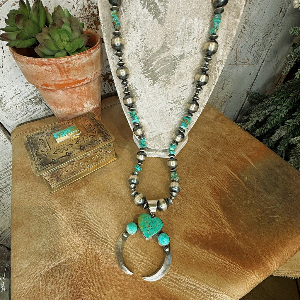 The Mohave Sterling & Turquoise Necklace with Kingman Turquoise Heart Naja Pendant