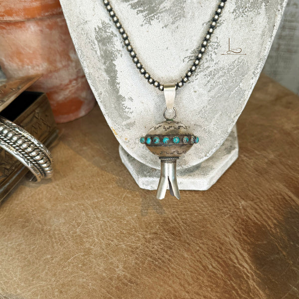 The Sterling Silver & Turquoise Grande Squash Blossom Pendant