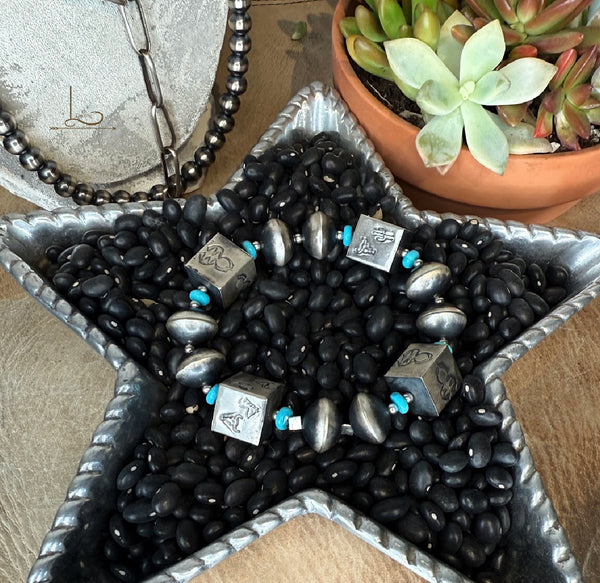 The Sterling & Turquoise Square Pearl Bracelet - Horse, Longhorn & Cactus