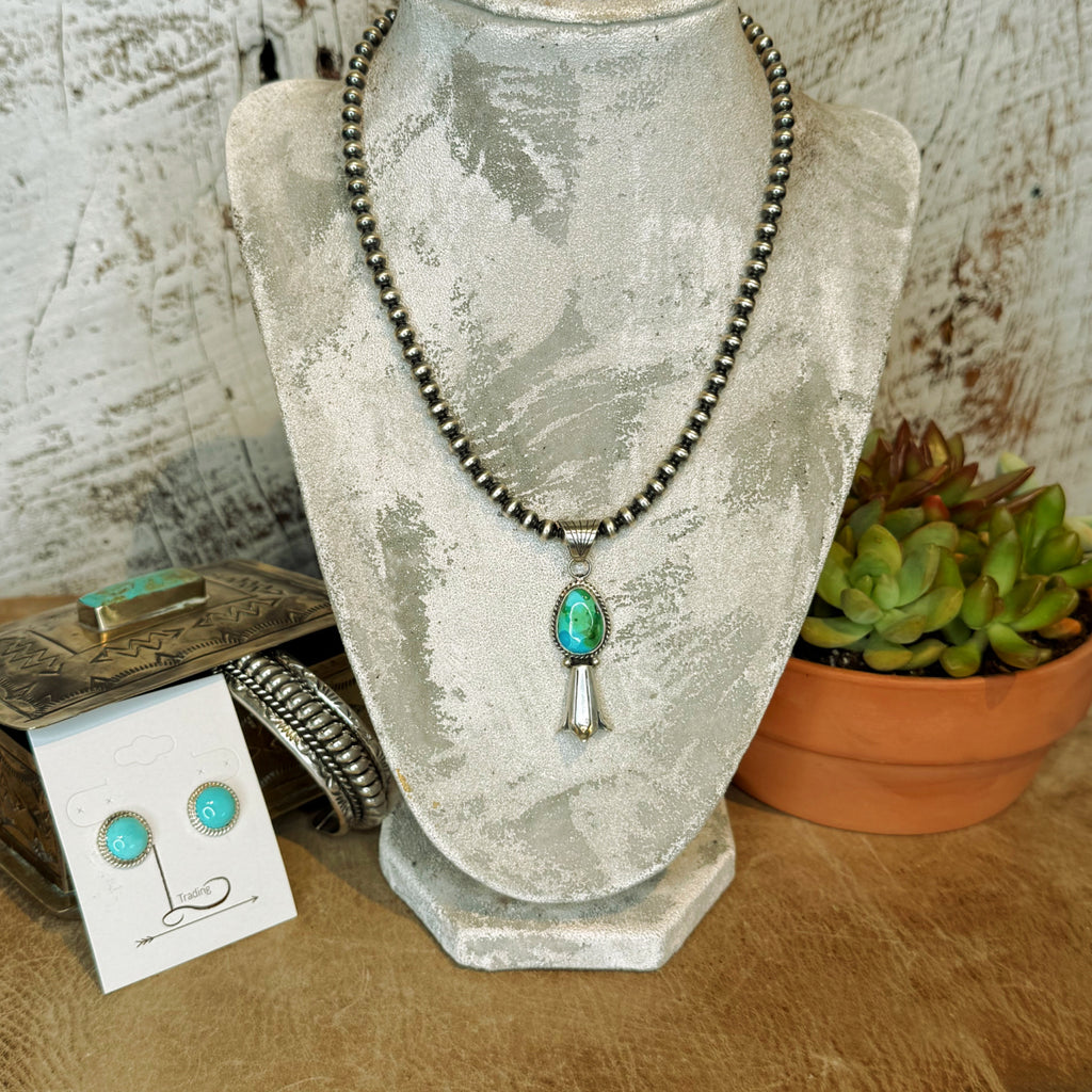 Turquoise Squash Blossom & Sterling Silver Pearl Necklace
