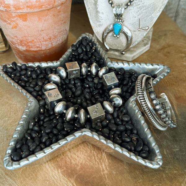 The Sterling Square Handstamped Pearl Bracelet ~ Horse, Longhorn & Cactus