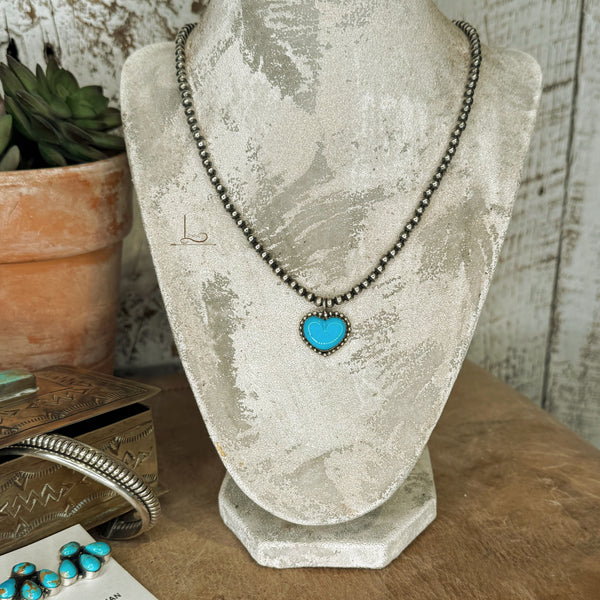 The Sterling Pearls & Turquoise Heart Necklace