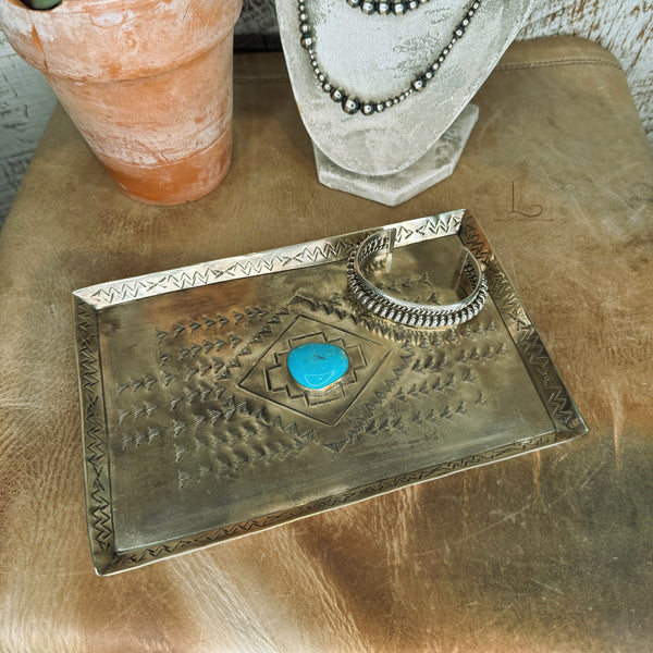 Hand Stamped Silver Rectangular Tray