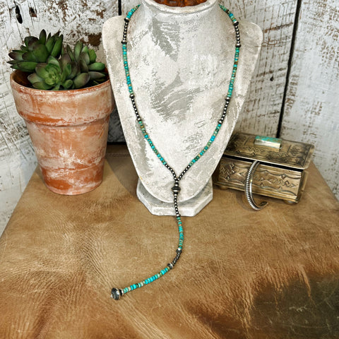 Turquoise & Sterling Silver Pearl Lariat Necklace