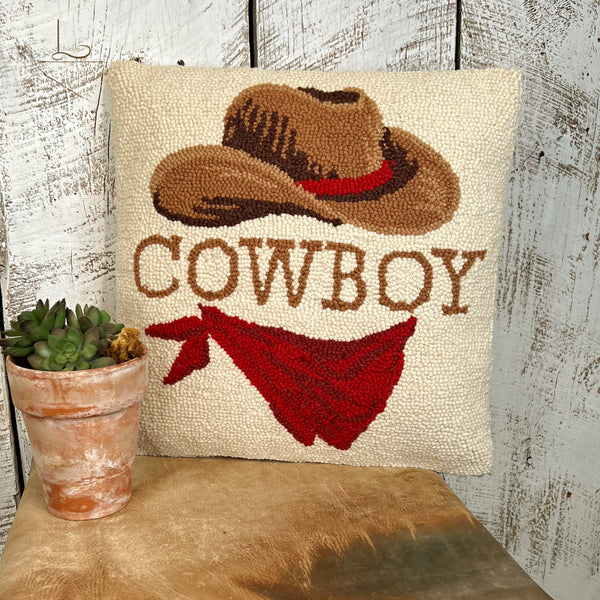 Cowboy ~ Wool Hooked Pillow