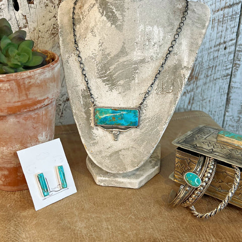 The Turquoise & Sterling Longhorn Bar Necklace