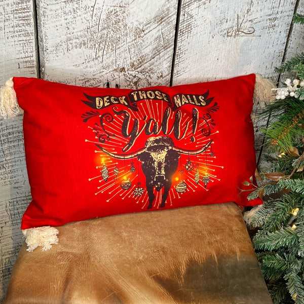 Deck Those Halls Y'all! Longhorn (light up) Accent Pillow