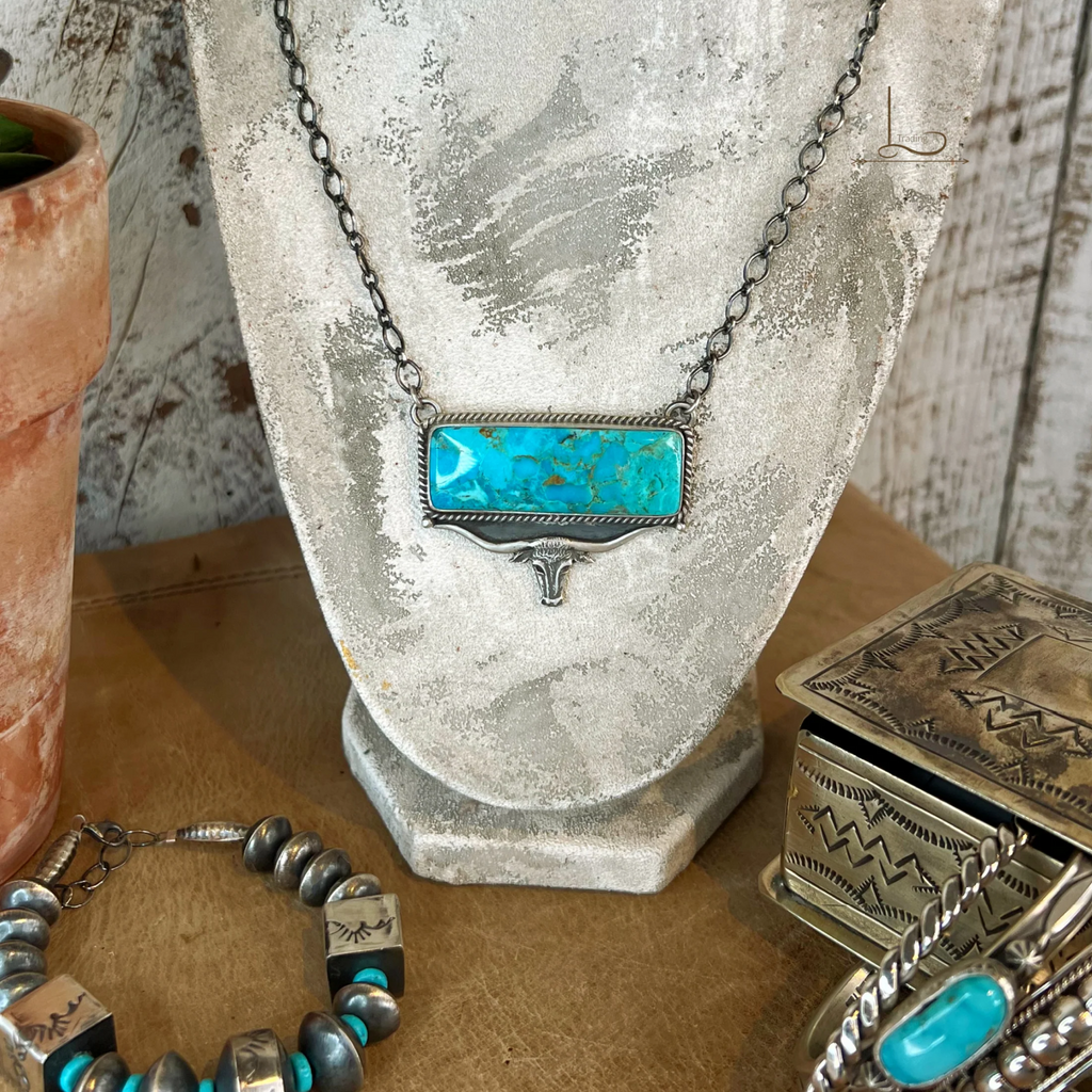 The Turquoise & Sterling Longhorn Bar Necklace