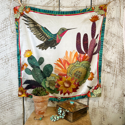 Hummingbird & Cactus Blooms~ Shorty Silk Wild Rag