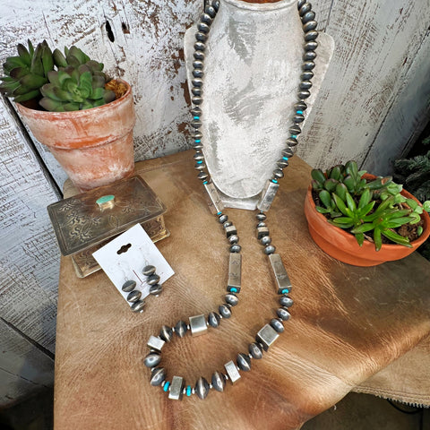 The Las Cruces ~ Handmade Sterling Pearls w/Turquoise includes Necklace &  Earrings