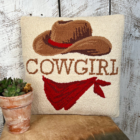 Cowgirl ~ Wool Hooked Pillow