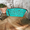 Cosmetica Chica Tooled Leather in Turquoise -Cosmetic Tote