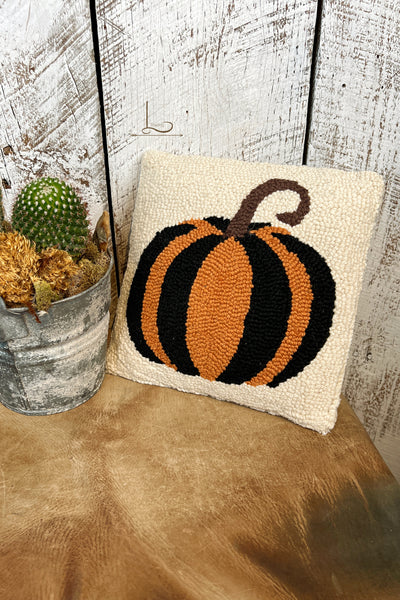 Pumpkin ~ Wool Hooked Pillow