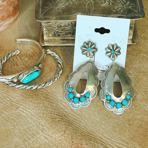 Sterling & Turquoise Teardrop Concho Earrings