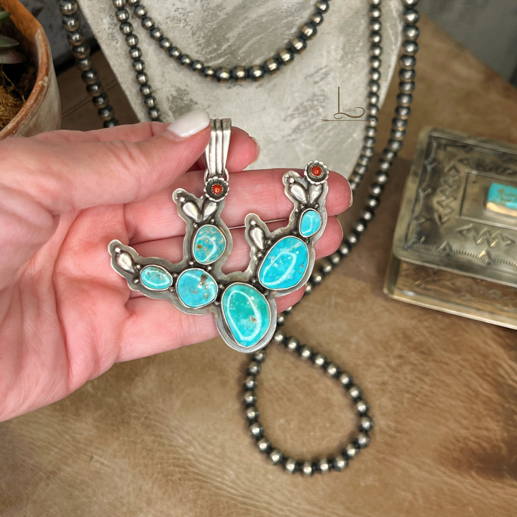 Kingman Turquoise Cactus Pendant