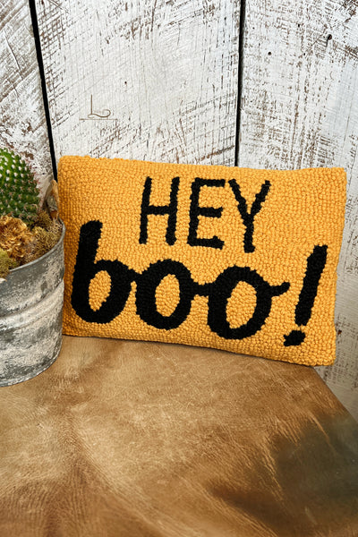 HEY boo! ~ Wool Hooked Pillow
