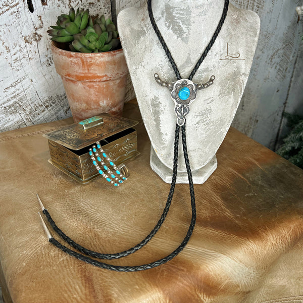 The Sterling Silver Longhorn with Turquoise Bolo