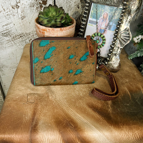 The Cowhide Turquoise Wristlet/Wallet