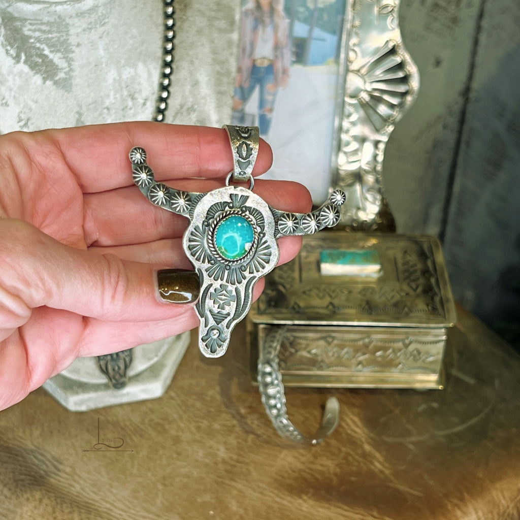 The Sterling Silver Azul Turquoise Longhorn Pendant