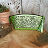 Cosmetica Chica Tooled Leather in Metallic Green -Cosmetic Tote