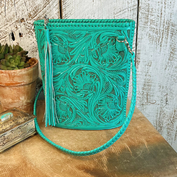 The Vaquera Tooled Crossbody/Shoulder bag in Turquoise