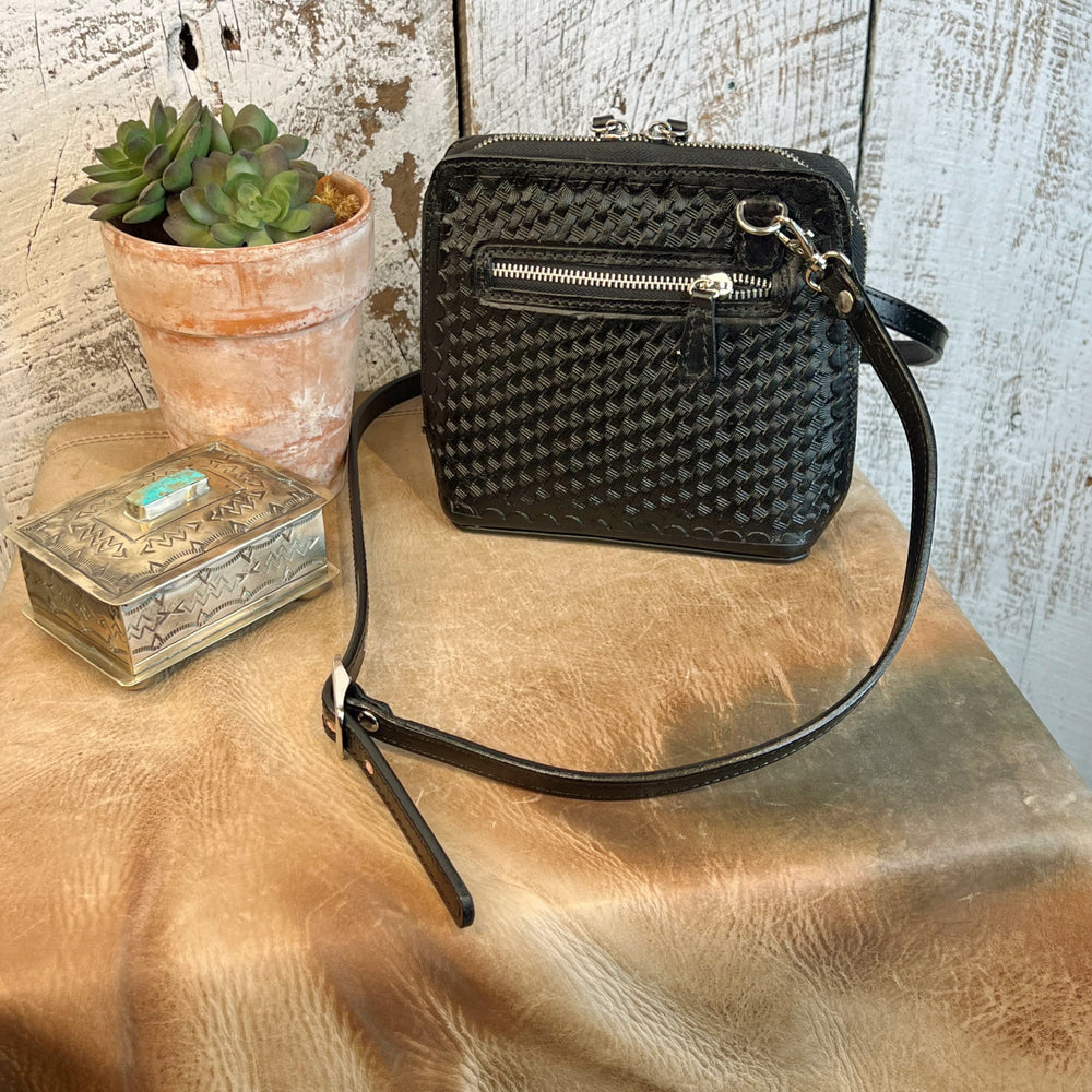 The Catalina Tooled Leather Crossbody in Classic Black