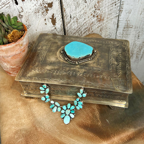 Grande Hand Stamped Silver & Turquoise Box