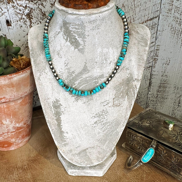 16" Sterling Silver Pearl & Turquoise Necklace