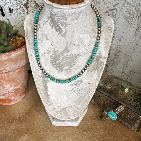 18" Sterling Silver Pearl & Turquoise Necklace