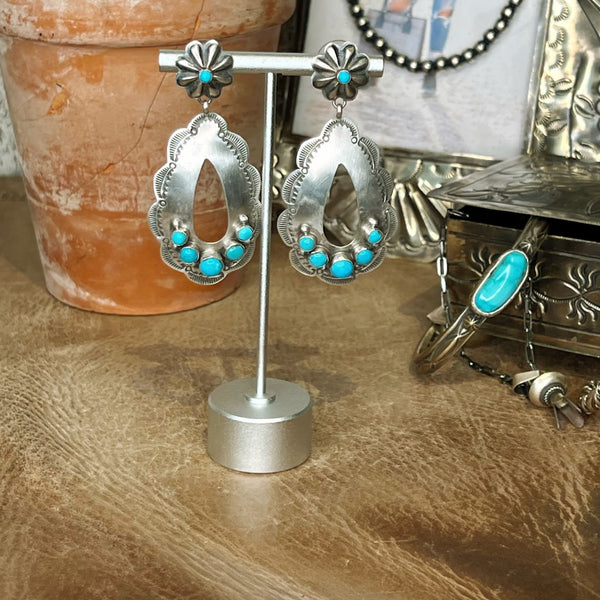 The Sterling Silver & Turquoise Concho Teardrop Earrings