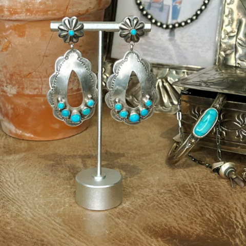 The Sterling Silver & Turquoise Concho Teardrop Earrings