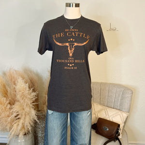 He Owns The Cattle~ Graphic Tee in Grey