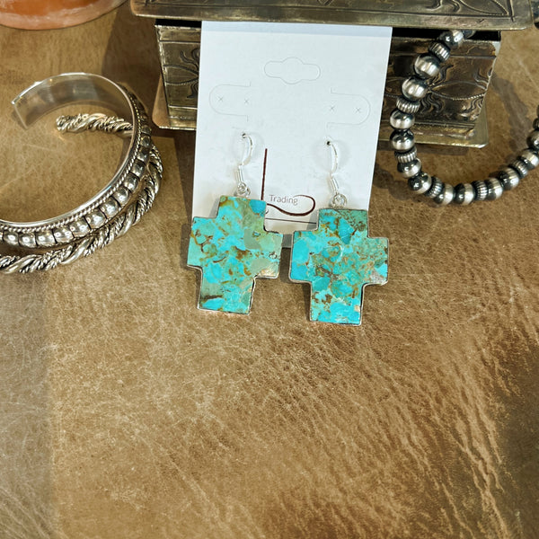 Turquoise Cross Slab Earrings