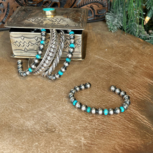 The Sterling Silver Pearl & Turquoise Cuff