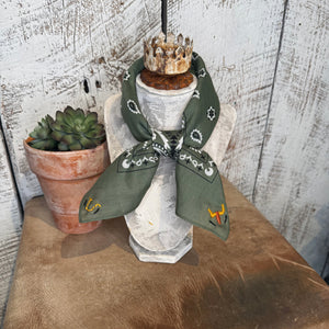 Embroidered Cattle Call Bandana in Olive