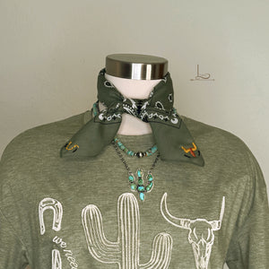 Embroidered Cattle Call Bandana in Olive