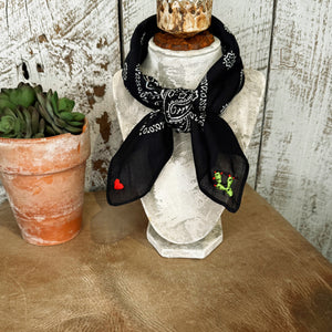 Embroidered Cactus Love Bandana in Black